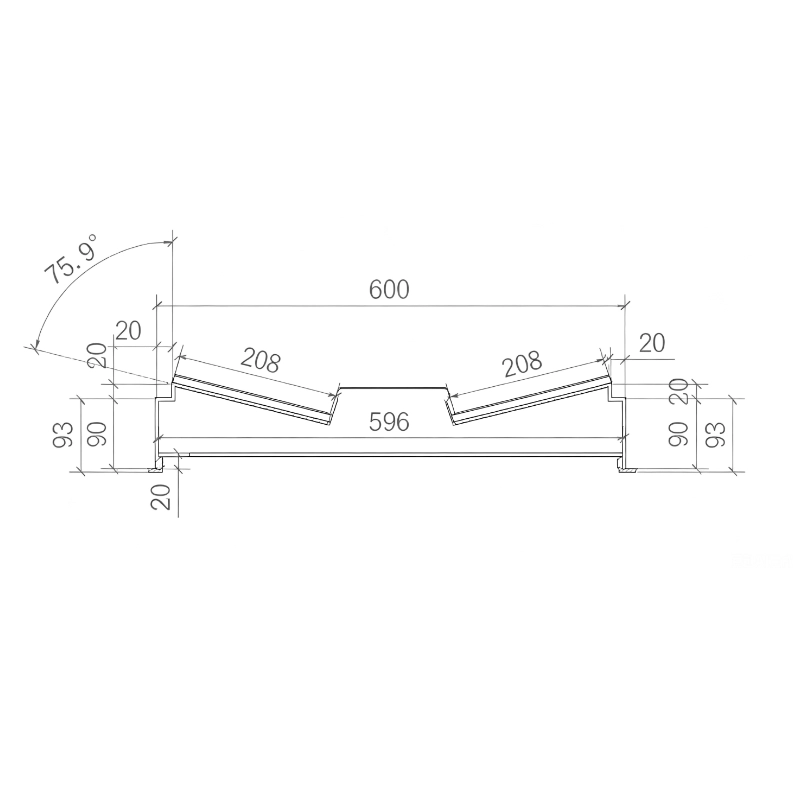 CAD side structural drawing of Lindelacr four-leaf petal shaped aluminum veneer ceiling, illustrating plate thickness, hemming angle, petal height, central lamp hole position and installation dimensions, with marked engineering