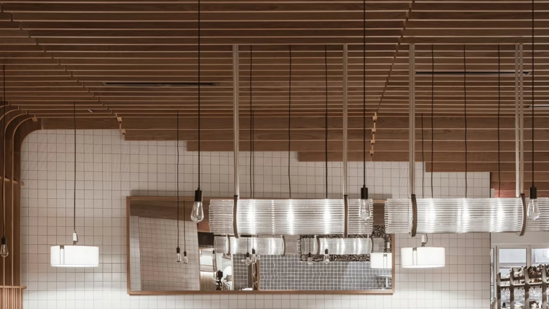 wood grain transfer curved aluminum tube ceiling panel, Lindelacr sky-curved baffle