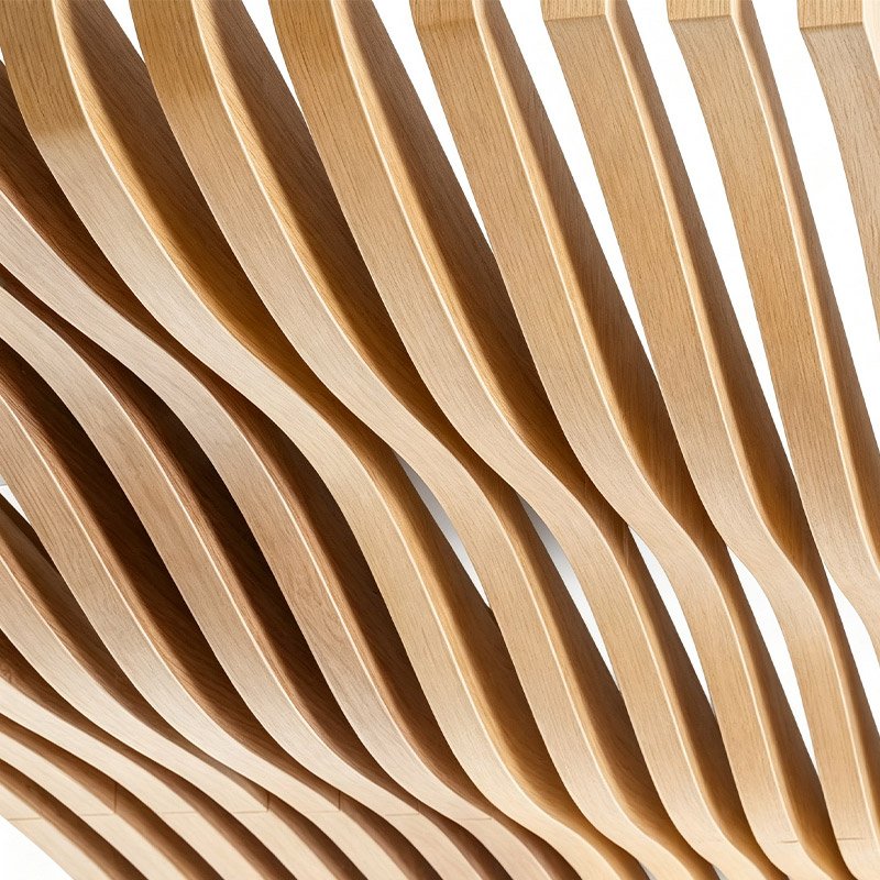 Lindelacr Sky-Curved Panel curved aluminum baffle ceiling system, linear curved metal ceiling for commercial interior decoration, golden curved aluminum tube product display
