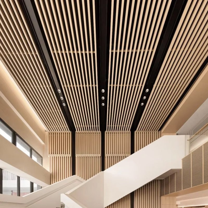 Lindelacr U baffle aluminum ceiling details, U profile, light weight, flexible layout, multiple finishes, open system integration