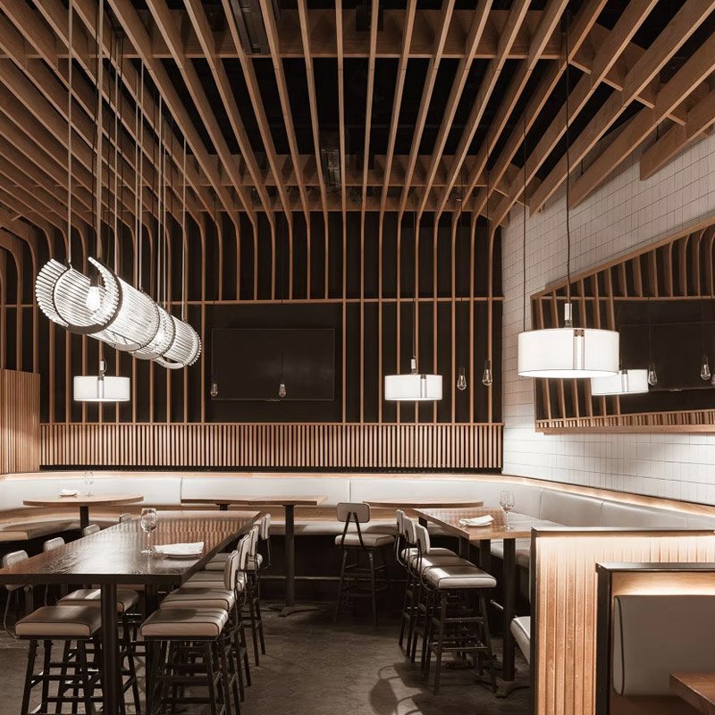 wood grain transfer curved aluminum tube ceiling panel, Lindelacr sky-curved baffle