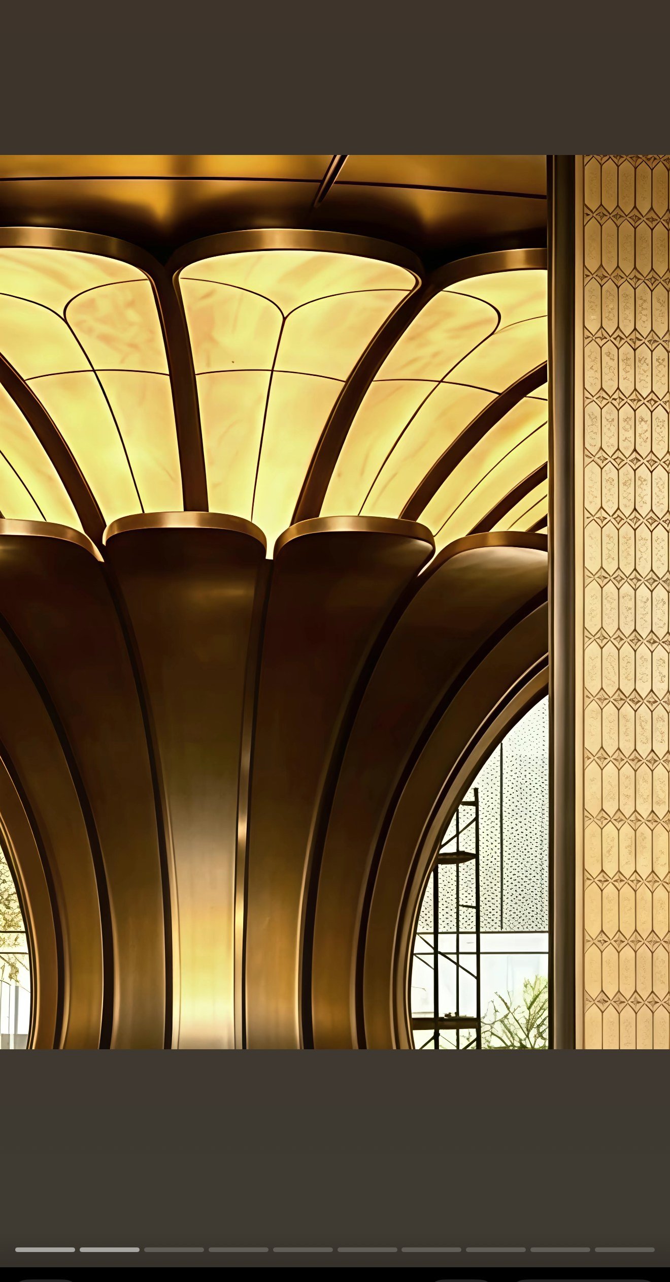 Satin aluminum petal ribs with integrated backlit canopy panels