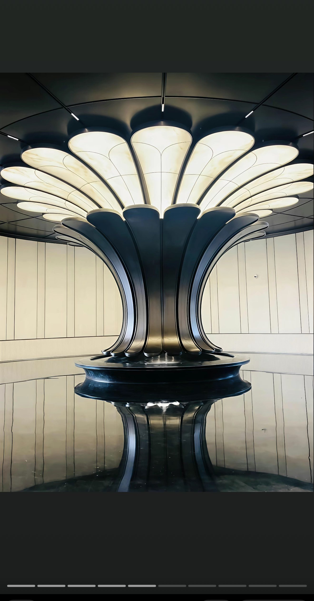 CTS Baichen Yunqi lobby: LINDELACR custom aluminum flower column cover with backlit petal canopy